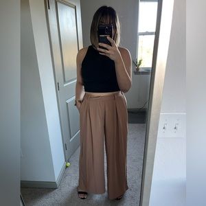 Nude/Tan High Waisted Wide Leg Long Palazzo Trouser Pants